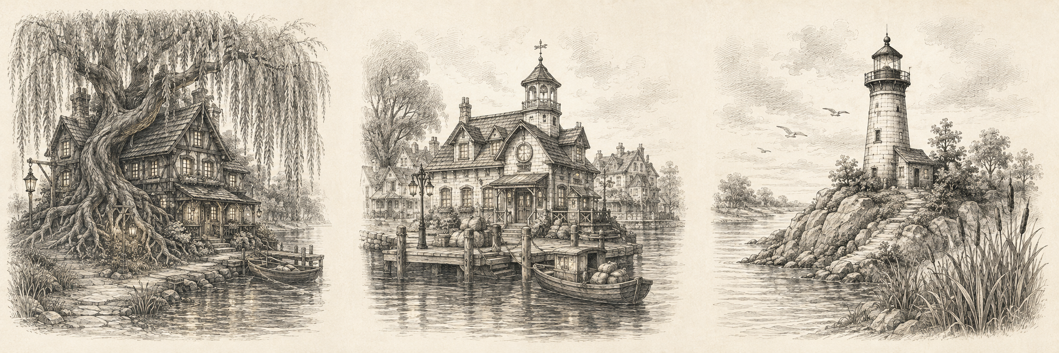 The Willow Inn, Riverpost Post Office, and Silverbend Light